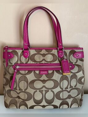 COACH DAISY SIGNATURE EMMA TOTE HANDBAG ICONIC JACQUARD PRINT CANVAS LEATHER TRM